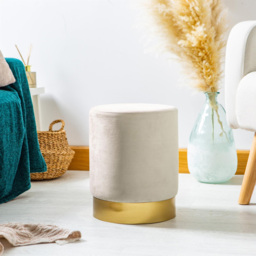 Harbour Housewares Cream Velvet Round Pouffe - Size: 36 x 29 x 29cm - Wilko - thumbnail 5