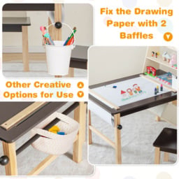 Costway 2 Seater Kids Coffee Table and Chair Set with Bins and Paper Roll Holder - Size: 101 x 71 x 17cm - Brown - Wilko - thumbnail 7