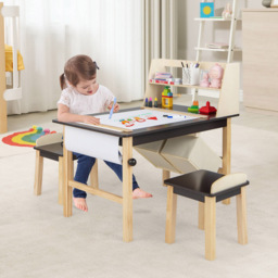 Costway 2 Seater Kids Coffee Table and Chair Set with Bins and Paper Roll Holder - Size: 101 x 71 x 17cm - Brown - Wilko - thumbnail 4