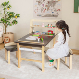 Costway 2 Seater Kids Coffee Table and Chair Set with Bins and Paper Roll Holder - Size: 101 x 71 x 17cm - Brown - Wilko - thumbnail 5