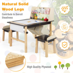 Costway 2 Seater Kids Coffee Table and Chair Set with Bins and Paper Roll Holder - Size: 101 x 71 x 17cm - Brown - Wilko - thumbnail 6