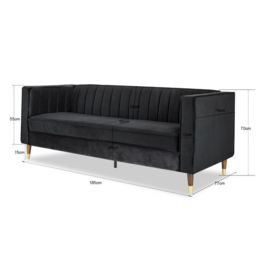 Home Detail Thomas 3 Seater Black Velvet Sofa - Wilko - thumbnail 7