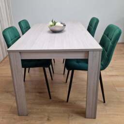 Portland 4 Seater Velvet Dining Set Grey and Green - Wilko