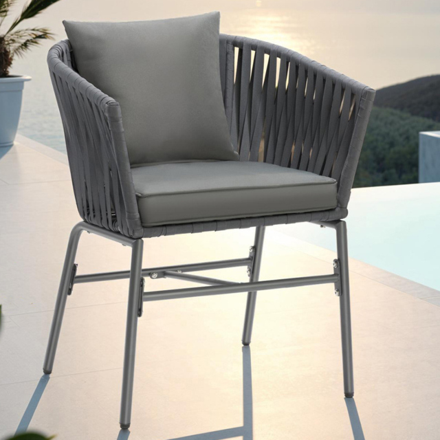 tectake Valeiras Dark Grey Rope Design Accent Chair Set of 4 - Size: 77 x 60 x 61cm - Wilko - image 1