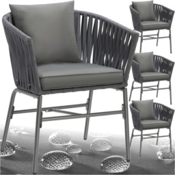 tectake Valeiras Dark Grey Rope Design Accent Chair Set of 4 - Size: 77 x 60 x 61cm - Wilko - thumbnail 3