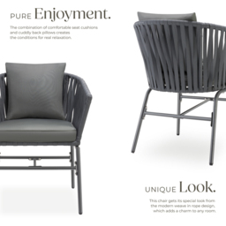 tectake Valeiras Dark Grey Rope Design Accent Chair Set of 4 - Size: 77 x 60 x 61cm - Wilko - thumbnail 4