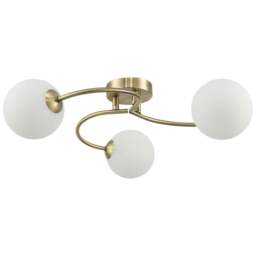 Happy Homewares 3 Arm Antique Brass Ceiling Light with Opal Swirl Glass Spherical Shades - Size: 17 x 47 x 47cm - Gold - Wilko