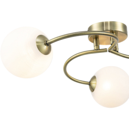 Happy Homewares 3 Arm Antique Brass Ceiling Light with Opal Swirl Glass Spherical Shades - Size: 17 x 47 x 47cm - Gold - Wilko - thumbnail 6