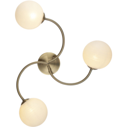 Happy Homewares 3 Arm Antique Brass Ceiling Light with Opal Swirl Glass Spherical Shades - Size: 17 x 47 x 47cm - Gold - Wilko - thumbnail 5