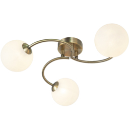 Happy Homewares 3 Arm Antique Brass Ceiling Light with Opal Swirl Glass Spherical Shades - Size: 17 x 47 x 47cm - Gold - Wilko - thumbnail 7