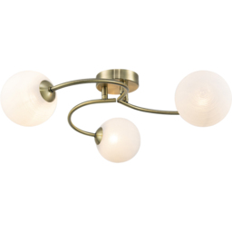 Happy Homewares 3 Arm Antique Brass Ceiling Light with Opal Swirl Glass Spherical Shades - Size: 17 x 47 x 47cm - Gold - Wilko - thumbnail 4