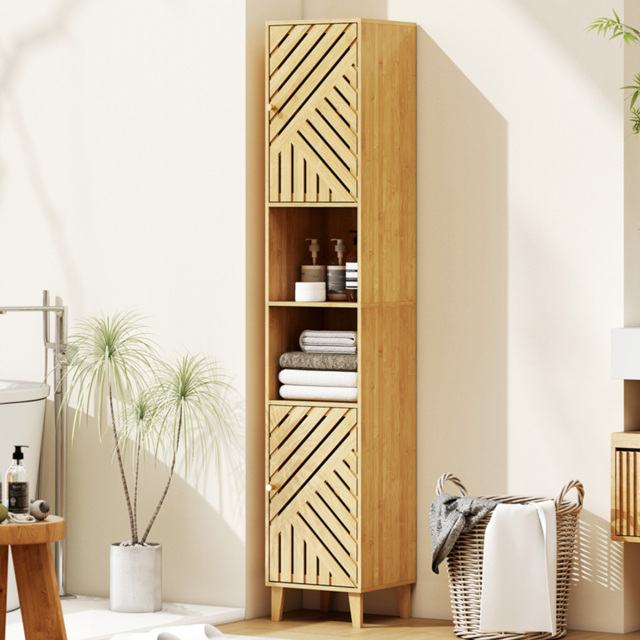 HOMCOM 2 Door 2 Shelf Tall Bathroom Cabinet - Size: 170.0 cm x 30.0 cm x 32.0 cmcm - Brown - Wilko - image 1