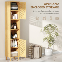 HOMCOM 2 Door 2 Shelf Tall Bathroom Cabinet - Size: 170.0 cm x 30.0 cm x 32.0 cmcm - Brown - Wilko - thumbnail 5