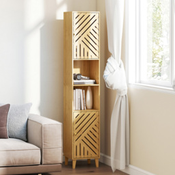 HOMCOM 2 Door 2 Shelf Tall Bathroom Cabinet - Size: 170.0 cm x 30.0 cm x 32.0 cmcm - Brown - Wilko - thumbnail 4