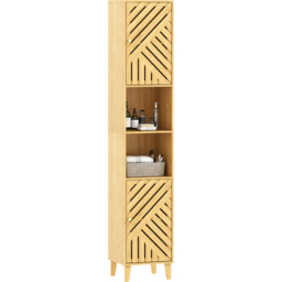HOMCOM 2 Door 2 Shelf Tall Bathroom Cabinet - Size: 170.0 cm x 30.0 cm x 32.0 cmcm - Brown - Wilko - thumbnail 3