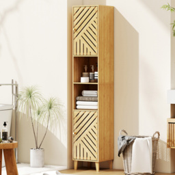 HOMCOM 2 Door 2 Shelf Tall Bathroom Cabinet - Size: 170.0 cm x 30.0 cm x 32.0 cmcm - Brown - Wilko
