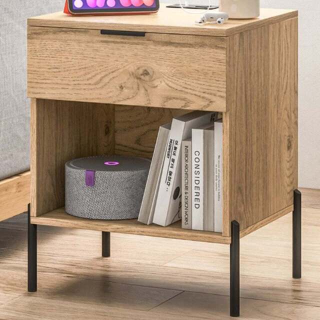Costway Mid Century Natural Nightstand with Charging Station - Size: Single Drawer - Wood - Wilko - image 1