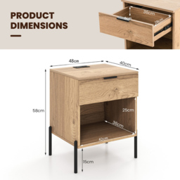 Costway Mid Century Natural Nightstand with Charging Station - Size: Single Drawer - Wood - Wilko - thumbnail 5