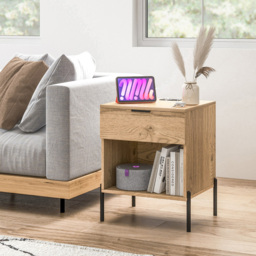 Costway Mid Century Natural Nightstand with Charging Station - Size: Single Drawer - Wood - Wilko - thumbnail 4