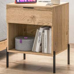 Costway Mid Century Natural Nightstand with Charging Station - Size: Single Drawer - Wood - Wilko - thumbnail 1