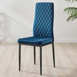 Furniturebox Valera Set of 4 Navy Blue and Black Velvet Dining Chair - Wilko - thumbnail 1