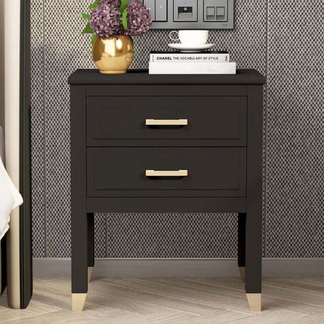 Palazzi 2 Drawer Black Bedside Table - Wilko - image 1