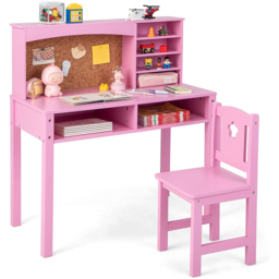 Costway Kids Pink Table and Chair Set with Hutch - Size: 89 x 47 x 15cm - Wilko - thumbnail 5
