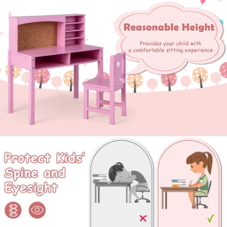 Costway Kids Pink Table and Chair Set with Hutch - Size: 89 x 47 x 15cm - Wilko - thumbnail 6