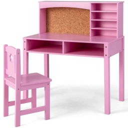 Costway Kids Pink Table and Chair Set with Hutch - Size: 89 x 47 x 15cm - Wilko - thumbnail 3