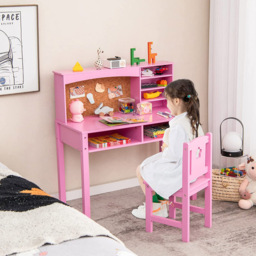 Costway Kids Pink Table and Chair Set with Hutch - Size: 89 x 47 x 15cm - Wilko - thumbnail 4