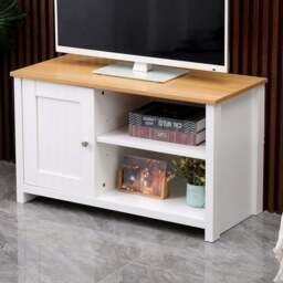 FurnitureHMD Single Door 2 Shelf White and Oak Effect Wooden TV Unit - Size: 50 x 85 x 39cm - Wilko