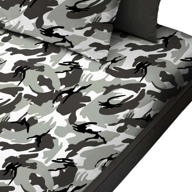 Velosso Small Camouflage Grey Fitted Sheet - Size: Single - Wilko - image 1