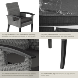 tectake Rosarno Grey Rattan Wooden Frame Garden Chair - Size: 94 x 62.5 x 71.5cm - Wilko - thumbnail 6