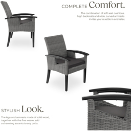 tectake Rosarno Grey Rattan Wooden Frame Garden Chair - Size: 94 x 62.5 x 71.5cm - Wilko - thumbnail 4