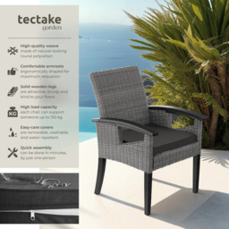 tectake Rosarno Grey Rattan Wooden Frame Garden Chair - Size: 94 x 62.5 x 71.5cm - Wilko - thumbnail 7