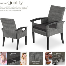tectake Rosarno Grey Rattan Wooden Frame Garden Chair - Size: 94 x 62.5 x 71.5cm - Wilko - thumbnail 5