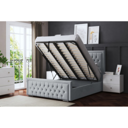 DS Living Allegra Double Silver Upholstered Ottoman Bed with Headboard - Wilko - thumbnail 6