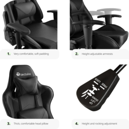 tectake Stealth Black Gaming Chair - Size: 125 x 68 x 69cm - Wilko - thumbnail 5