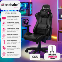 tectake Stealth Black Gaming Chair - Size: 125 x 68 x 69cm - Wilko - thumbnail 4