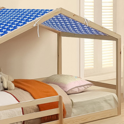 Brooklyn Single Natural Wooden House Style Bed with Blue Tent - Cream - Wilko - thumbnail 3