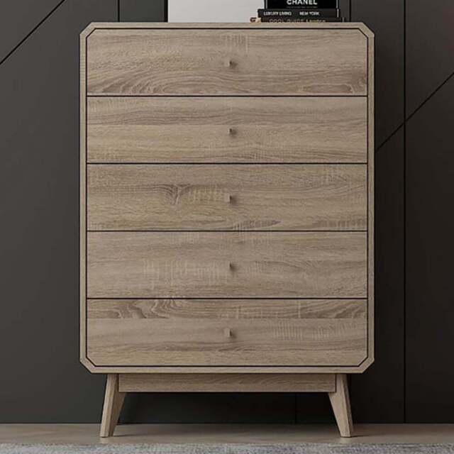 Kudl BR15 5 Drawer Light Oak Chest of Drawers - Brown - Wilko - image 1