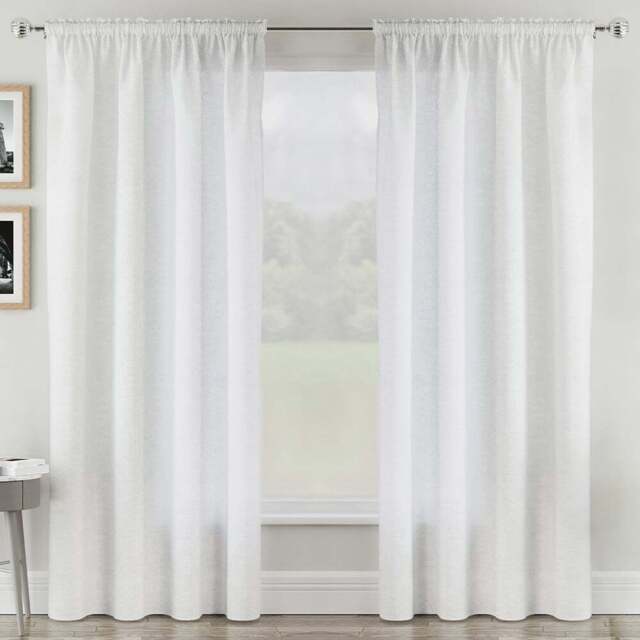 Tyrone Textiles Rhodes White Linen Look Rod Pocket Voile Panel Curtains 140 x 122cm - Size: W 140 x D 122cm - Wilko - image 1