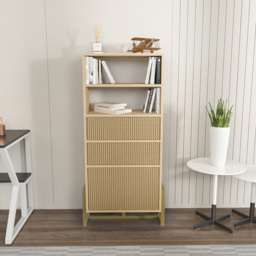 Decorotika Utopie 3 Door 2 Shelf Oak and Rattan Modern Bookshelf - Size: 60 x 136.8 x 35cm - Multi - Wilko - thumbnail 7