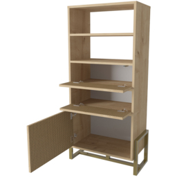 Decorotika Utopie 3 Door 2 Shelf Oak and Rattan Modern Bookshelf - Size: 60 x 136.8 x 35cm - Multi - Wilko - thumbnail 4