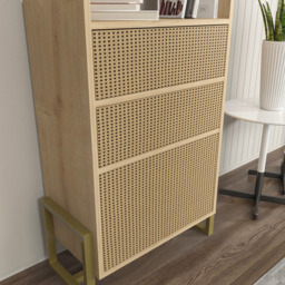 Decorotika Utopie 3 Door 2 Shelf Oak and Rattan Modern Bookshelf - Size: 60 x 136.8 x 35cm - Multi - Wilko - thumbnail 6