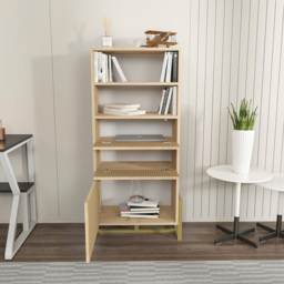 Decorotika Utopie 3 Door 2 Shelf Oak and Rattan Modern Bookshelf - Size: 60 x 136.8 x 35cm - Multi - Wilko - thumbnail 5