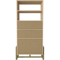 Decorotika Utopie 3 Door 2 Shelf Oak and Rattan Modern Bookshelf - Size: 60 x 136.8 x 35cm - Multi - Wilko - thumbnail 3