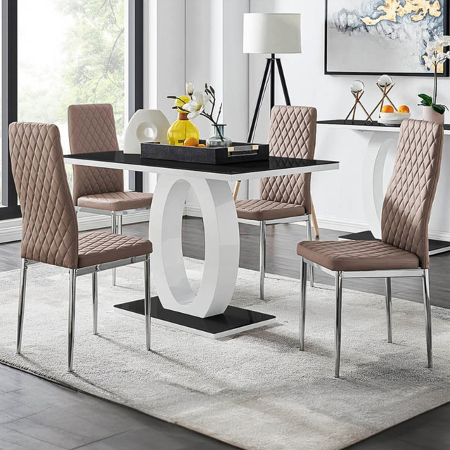 Furniturebox Lucia Valera 4 Seater Dining Set Black Gloss Cappuccino and Chrome - Brown - Wilko - image 1