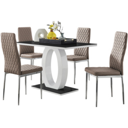 Furniturebox Lucia Valera 4 Seater Dining Set Black Gloss Cappuccino and Chrome - Brown - Wilko - thumbnail 3