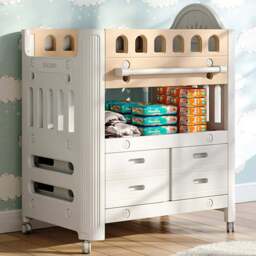 H&O Direct 4 Drawer Single Shelf Brown Rolling Baby Diaper Changing Table - Size: 108 x 85 x 62cm - Wilko - thumbnail 1